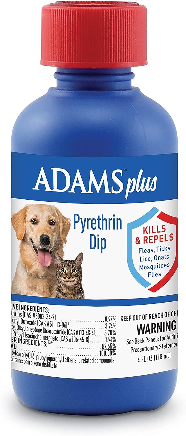 Adams Plus Pyrethrin Dip For Dogs and Cats | Kills and Repels Fleas, Ticks, Lice, Gnats, Mosquitoes and Flies | 4 Fl Oz