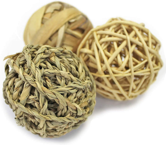 Grass Ball Trio - All Natural Woven Grass Play Ball & Safe Chew Toy - Rabbit, Guinea Pig, Chinchilla, Prairie Dog, Degu, Rat, Hedgehog, Hamster, Rat, Ferret, Squirrel, Bird, Sugar Glider & Small Pets