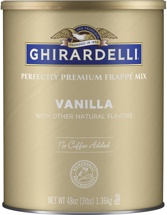 Ghirardelli Vanilla Premium Frappe Mix 3 lb Can with Ghirardelli Stamped Barista Spoon