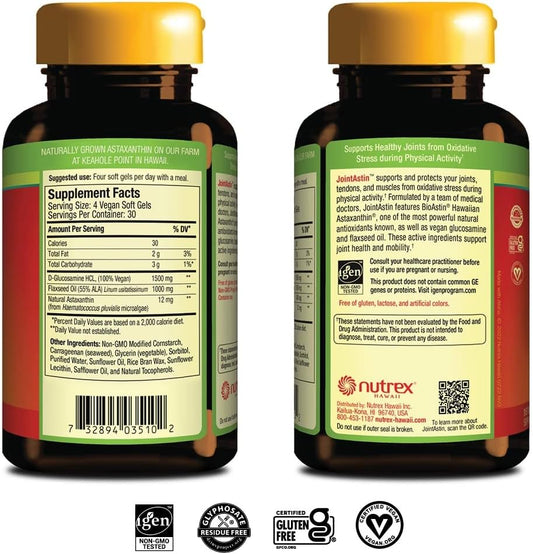 Nutrex Hawaii JointAstin - 12 mg, 120 Softgels - Joint Support Supplement with Glucosamine & BioAstin Hawaiian Astaxanthin - Farm-Direct Antioxidant Supplement Joint, Eye, Skin & Immune System Health