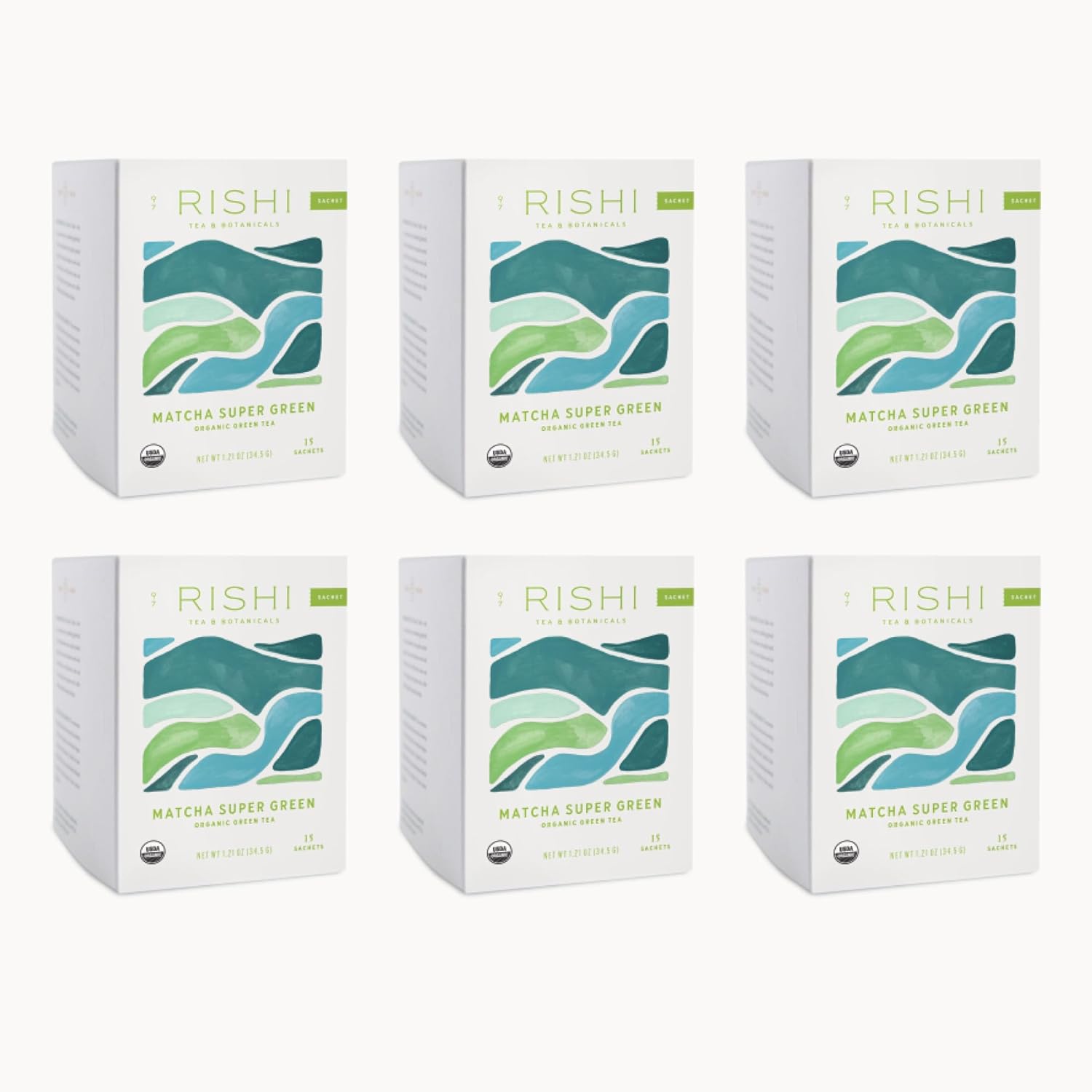 Rishi Tea Matcha Super Green Tea | Usda Organic Direct Trade Sachet Tea Bags, Certified Kosher Caffeinated Japanese Green Tea, Umami Antioxidant Rich Sencha & Matcha Blend | 15 Count (Pack Of 6)