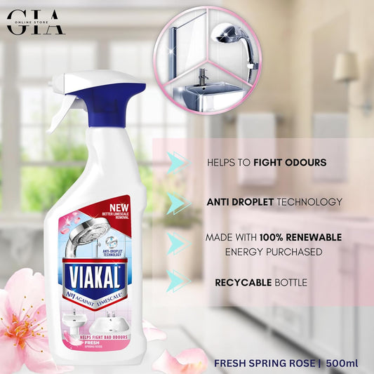 Fresh Spring Rose Limescale Remover Spray 500Ml, 3Pk Miracle Foaming Toilet Bowl Cleaner, 3X Crevice Brush Set – Bathroom Cleaner Bundle, Ideal For Hard Water Stains, Toilet Descaling & Deep Cleaning