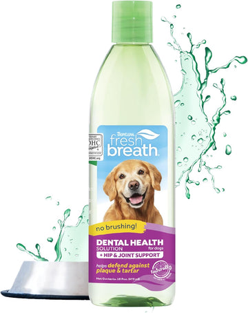 TropiClean Fresh Breath Dog Teeth Cleaning – Dog Dental Care for Bad Breath - Breath Freshener - Water Additive Mouthwash – Helps Remove Plaque Off Dogs Teeth, Hip & Joint Support, 473ml?FBHJWA16Z