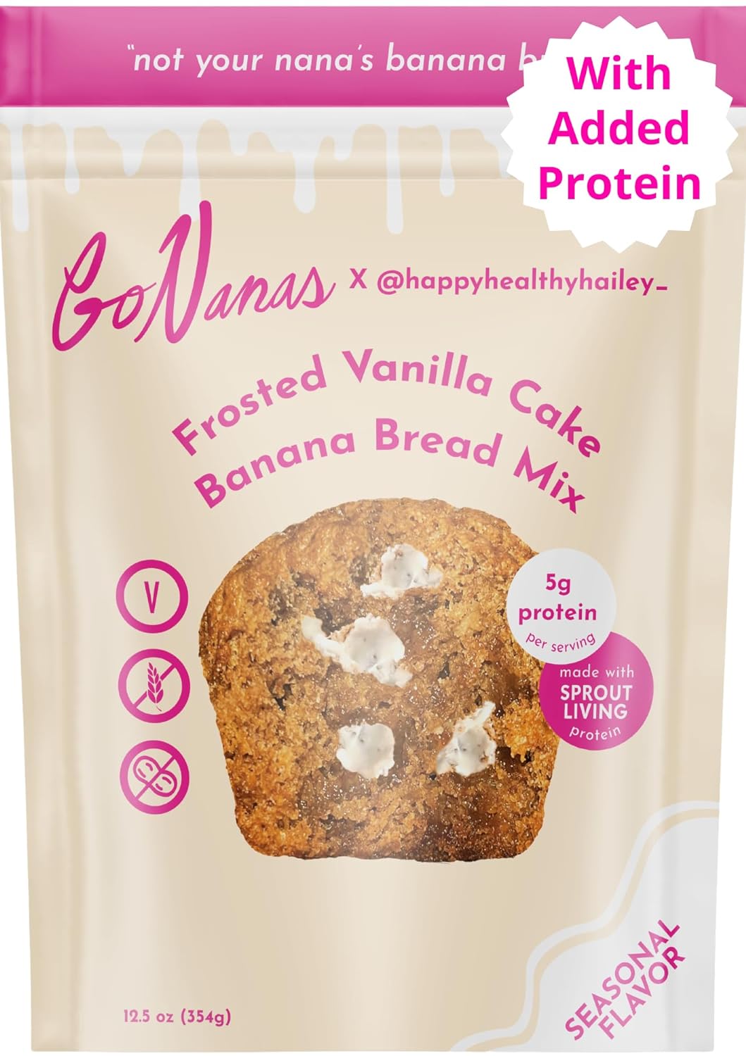 GoNanas Frosted Vanilla Cake Protein Banana Bread Mix, Vegan, Gluten Free Healthy Snacks. Oat Flour Bread or Muffin Mix. Women Owned, US Ingredients, Dairy Free, Nut Free, Delicious Snacks (1 Pack)