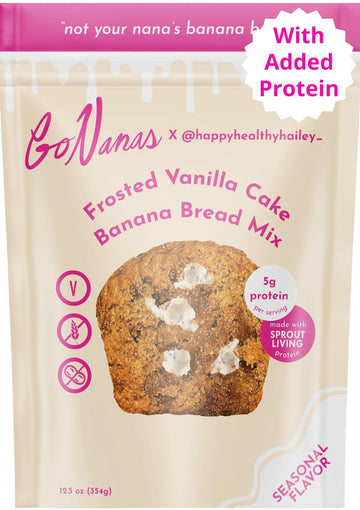 GoNanas Frosted Vanilla Cake Protein Banana Bread Mix, Vegan, Gluten Free Healthy Snacks. Oat Flour Bread or Muffin Mix. Women Owned, US Ingredients, Dairy Free, Nut Free, Delicious Snacks (1 Pack)