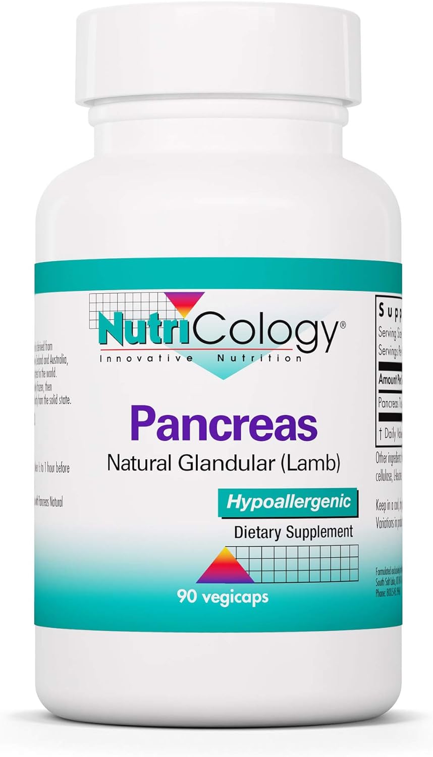 Nutricology Pancreas Lamb Supplement - Pancreas Natural Glandular, Pancreatic Enzymes, Digestive Enzymes For Pancreas, Amylase, Protease, Lipase, Hypoallergenic 425Mg - 60 Count