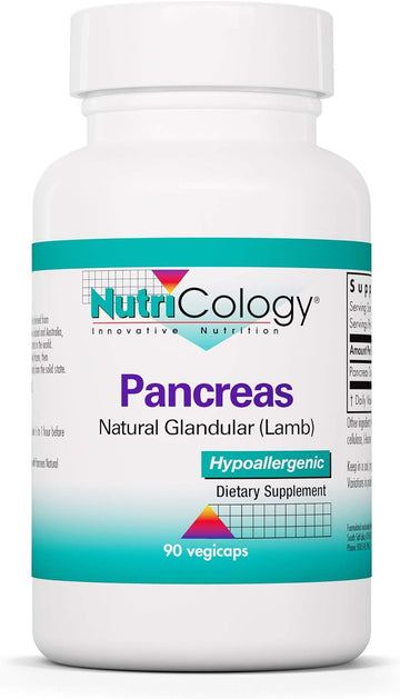 Nutricology Pancreas Lamb Supplement - Pancreas Natural Glandular, Pancreatic Enzymes, Digestive Enzymes for Pancreas, Amylase, Protease, Lipase, Hypoallergenic 425mg - 60 Count