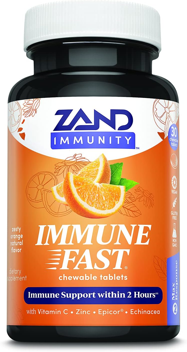 Zand Immune Fast Zesty Orange Chews | Boosts Immune Response & Cell Activity w/EpiCor*, Echinacea, 30 Tablets, 10 Serv