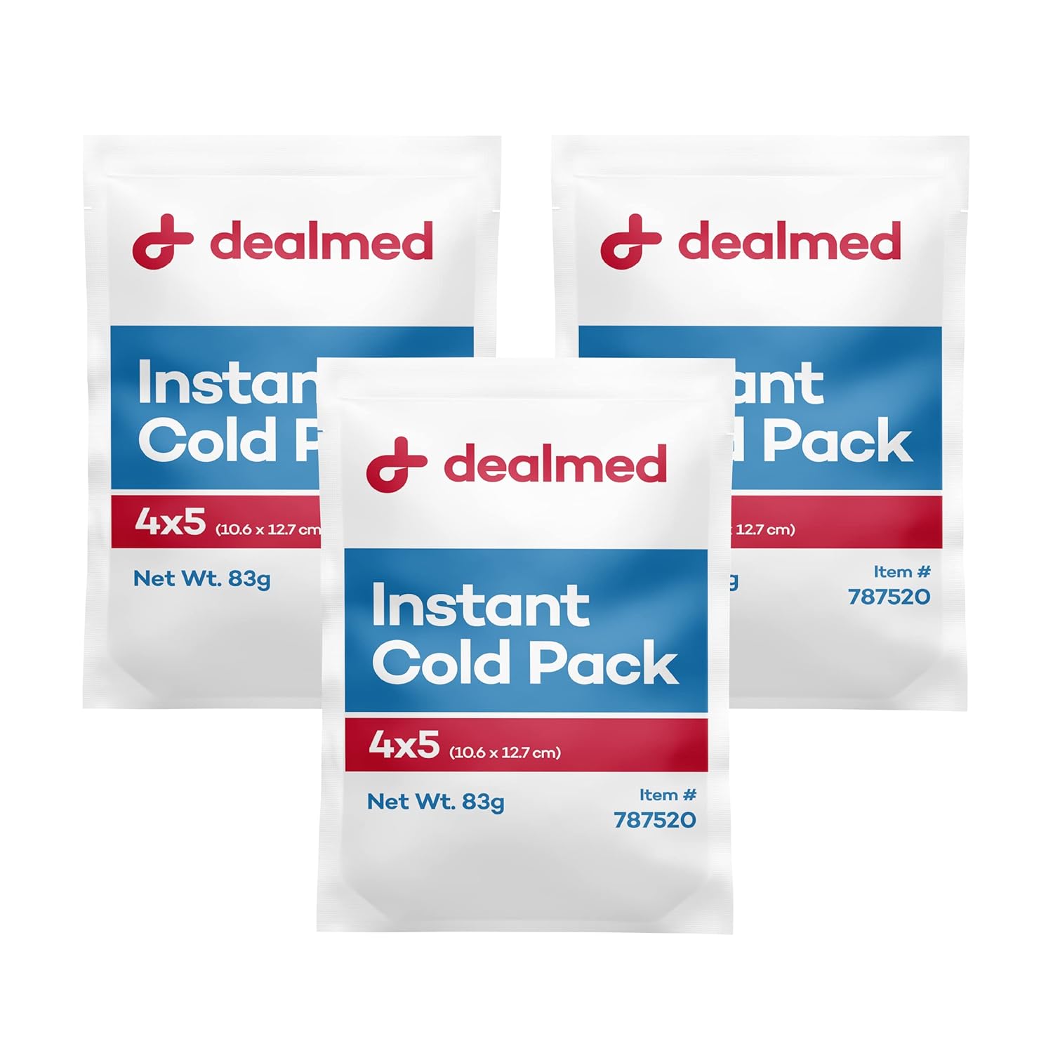 Dealmed Instant Cold Pack – Pack Of 3, 4" X 5" Disposable Cold Packs For Injuries, Swelling, Sprains, Muscle Soreness And More, No Refrigeration Single Squeeze Activation