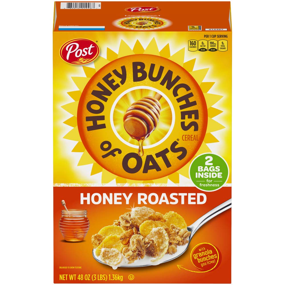 Honey Bunches of Oats Honey Roasted, Heart Healthy, Low Fat, made with Whole Grain Cereal, Pack of 4