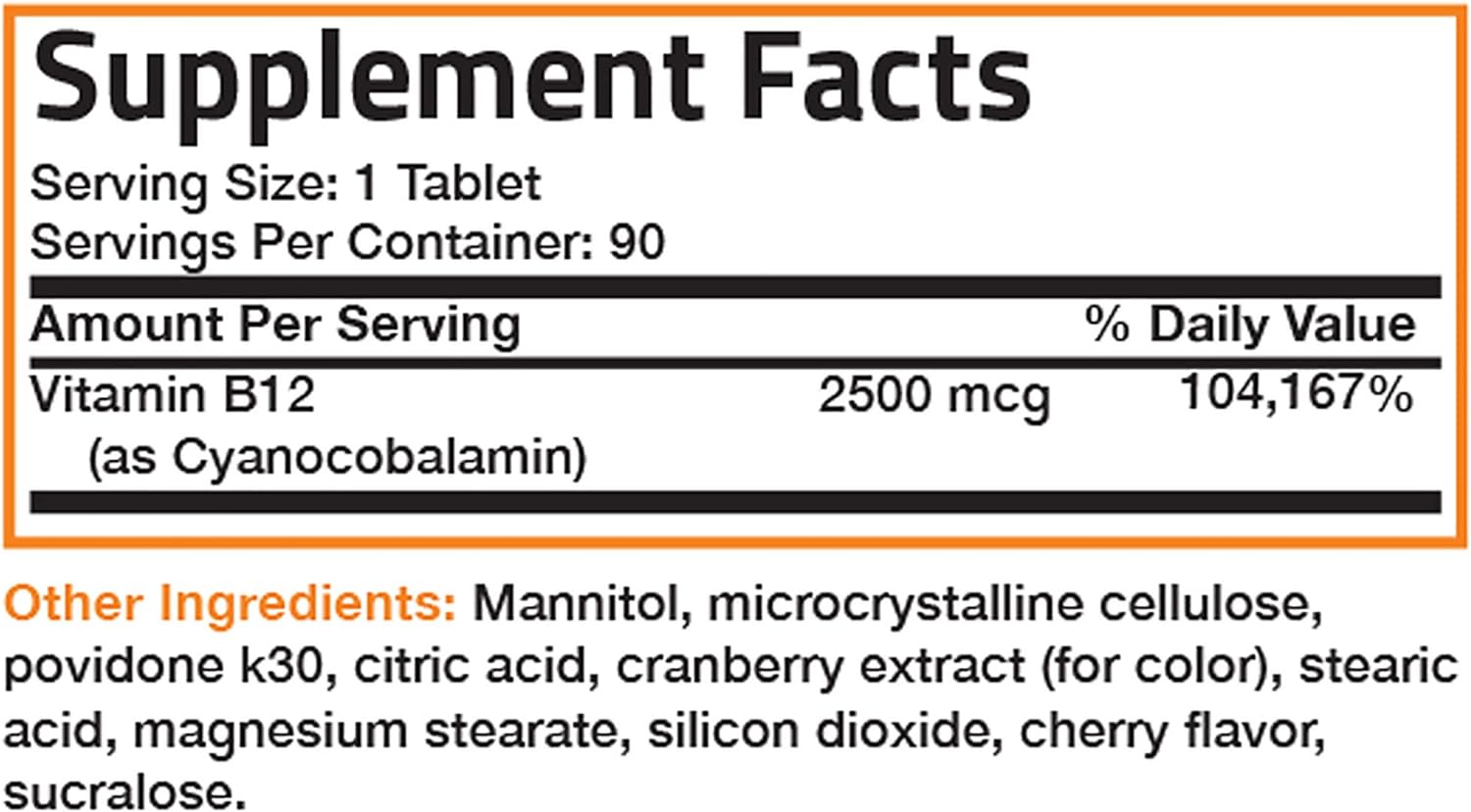 Vitamin B12 2500mcg Shot of Energy Fast Dissolve Chewable Tablets - Quick Release Cherry Flavored Sublingual B12 Vitamin - Supports Nervous System, Healthy Brain Function Energy Production – 90 Count : Health & Household