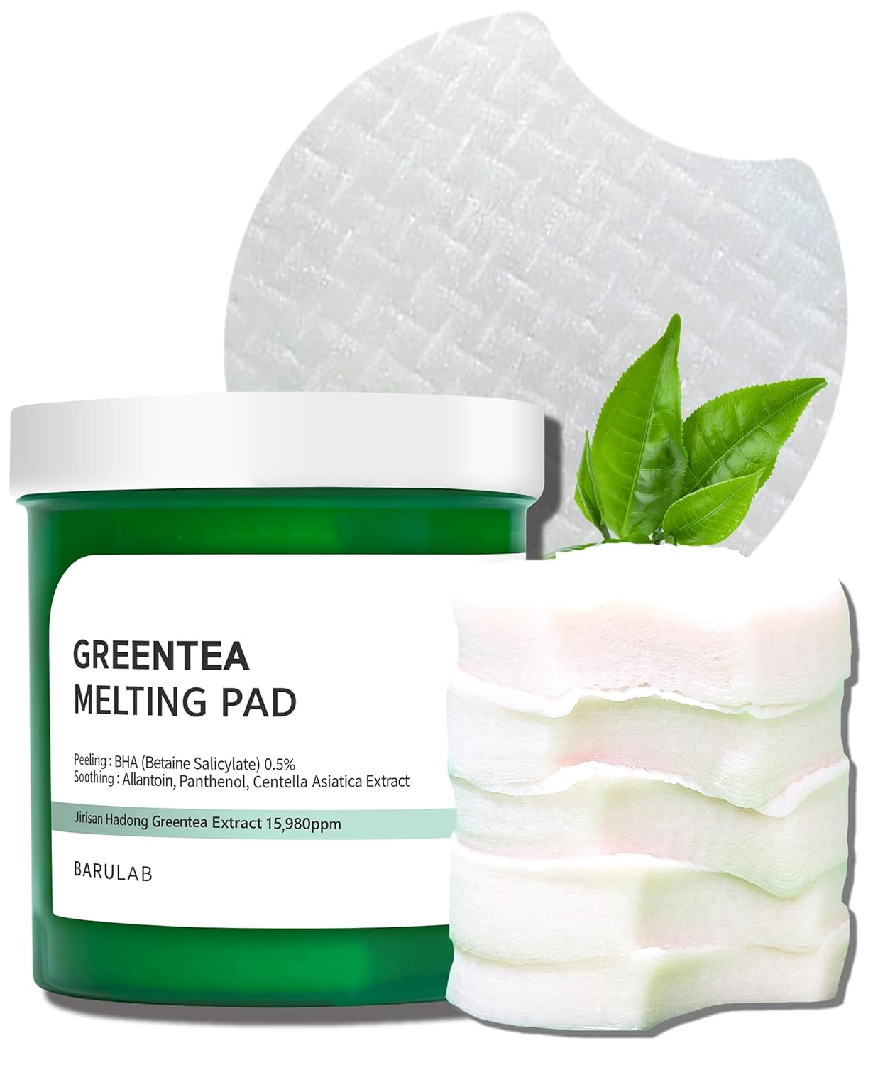 Green Tea Bha Melting Toner Pads W/Centella Asiatica - 150 Large Pads Soothing Hydrating Moisturizing 13 Oz | All Skin Types | Anti-Blemish Daily Care Gentle Mild Peeling Exfoliating Korean Skincare