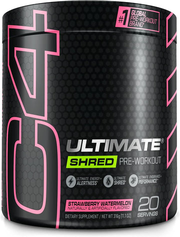 Cellucor C4 Ultimate Shred Pre Workout Powder for Men & Women, Weight Loss Supplement with Ginger Root Extract, Strawberry Watermelon, 20 Servings (Pack of 1)