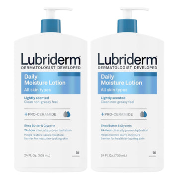 Lubriderm Daily Moisture Lotion + Pro-Ceramide With Shea Butter & Glycerin Helps Moisturize Dry Skin, Hydrating Face, Hand & Body Lotion, Light Scent, Non-Greasy, Twin Pack, 2 X 24 Fl. Oz