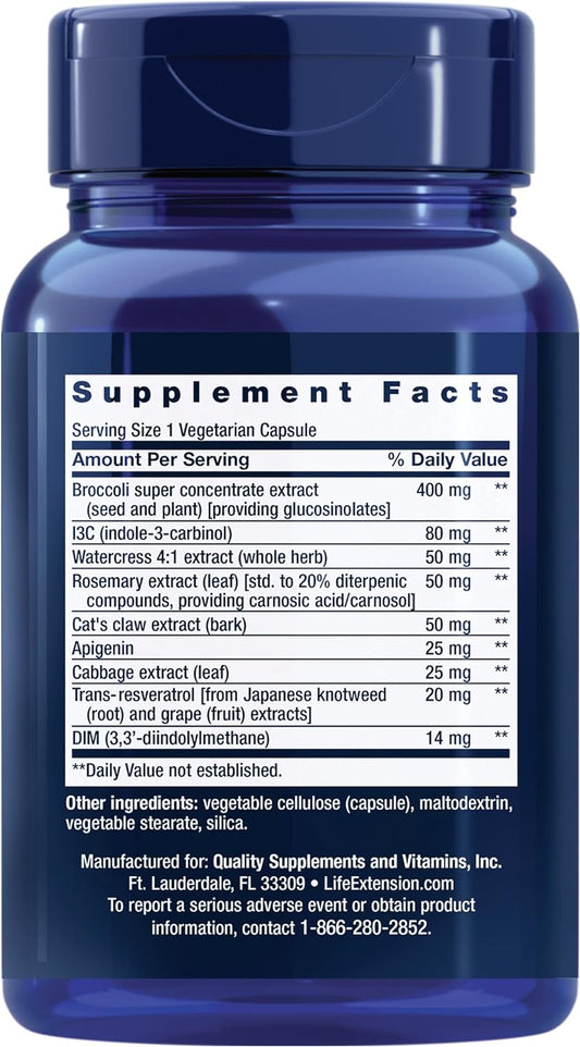 Life Extension Triple Action Cruciferous Vegetable Extract & Resveratrol, Broccoli, Cabbage, Resveratrol, Supports Cellular Protection, Gluten-Free, Non-Gmo, Vegetarian, 60 Capsules