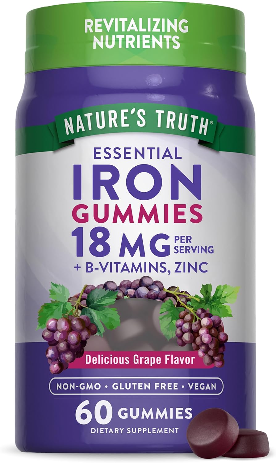 Natures Truth Iron Gummies | 60 Count | Vegan, Non-Gmo & Gluten Free Supplement | With Zinc & B Vitamins | Grape Flavor