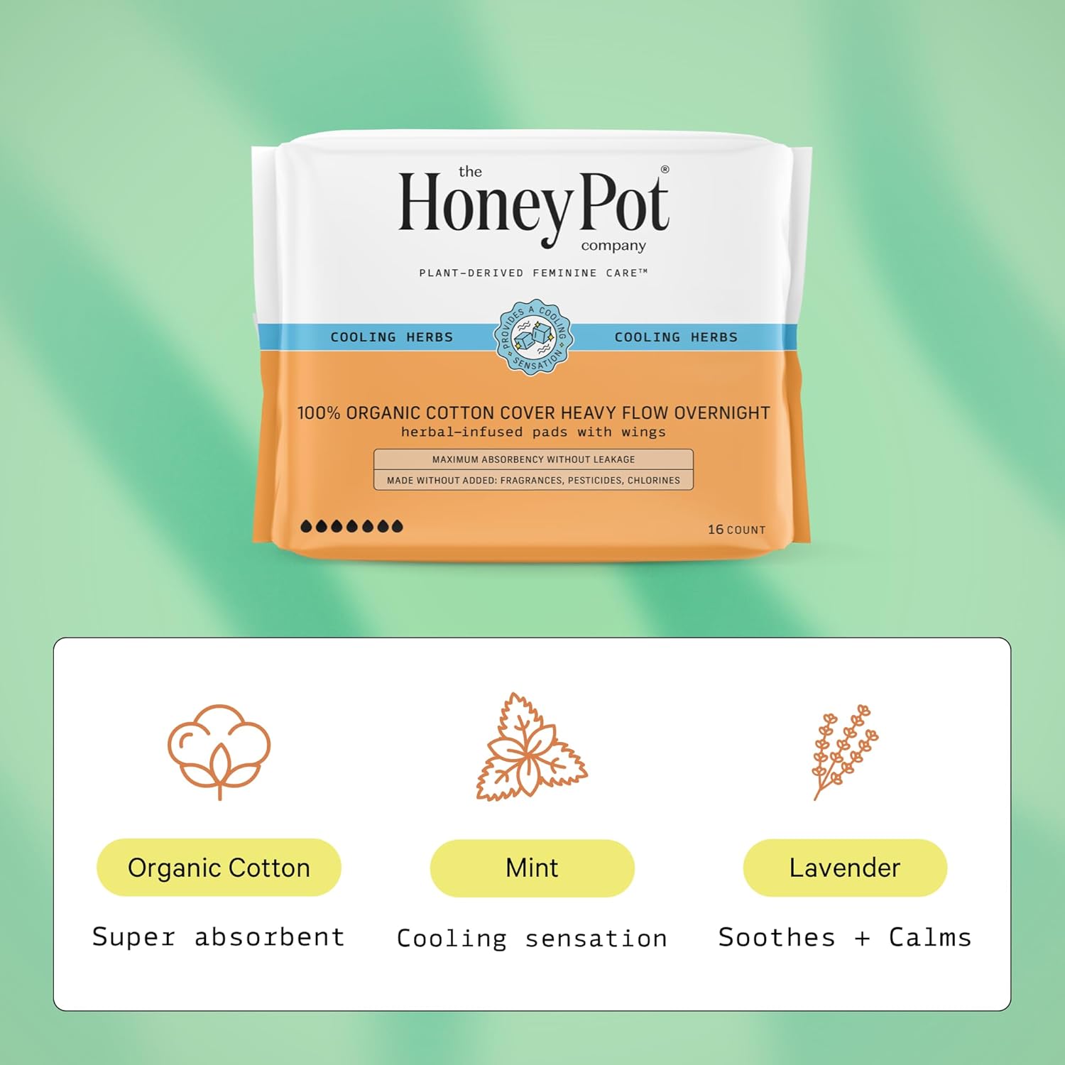 The Honey Pot Company - Heavy Daytime & Overnight Bundle - Herbal Pads Insused w/Essential Oils for Cooling Effect & Organic Cotton Cover - Feminine Care - Sanitary Pads for Women - FSA & HSA Eligibl : Health & Household