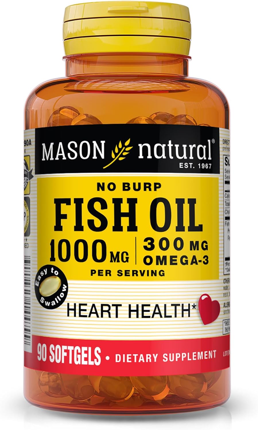 Mason Natural, Omega-3 Fish Oil, 1000 Mg, 90 Softgels, Dietary Supplement with Omega Fatty Acids from Fish Oil, Supports Heart and Joint Health