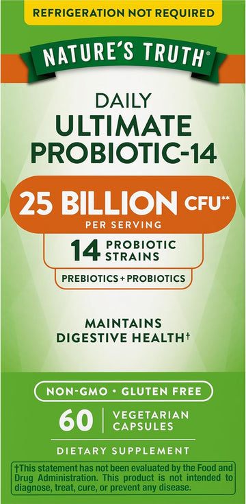 Probiotics For Men And Women | 25 Billion Cfu | 60 Capsules | 14 Strains | Non-Gmo & Gluten Free Digestive Health Supplement | By Nature'S Truth