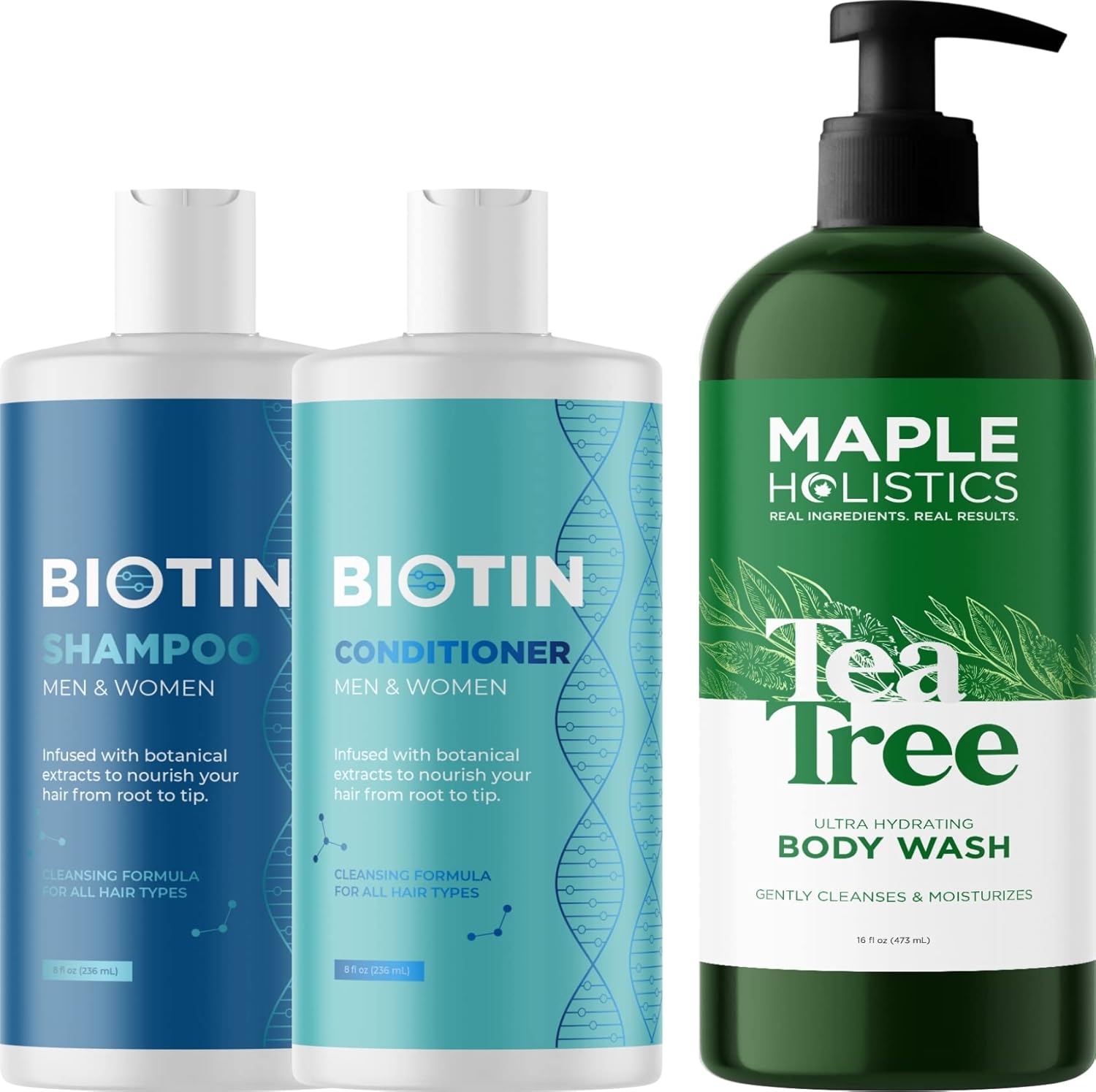 Volumizing Biotin Shampoo, Conditioner, And Hydrating Tea Tree Body Wash - Moisturizing Sulfate-Free Set Infused With Natural Oils For Men And Women