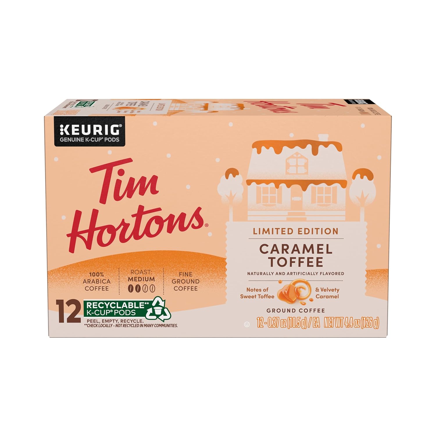 Tim Hortons 12Ct Kcups, Caramel Toffee Flavored 100% Arabica Coffee