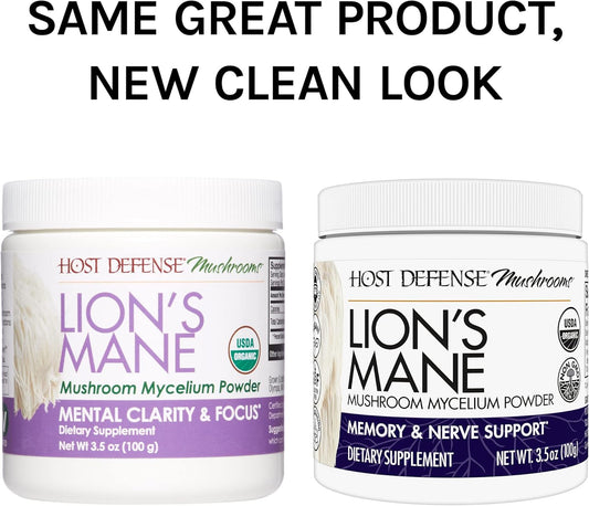 Host Defense, Lion's Mane Powder, Supports Mental Clarity, Focus and Memory, Mushroom Supplement, 3., Plain