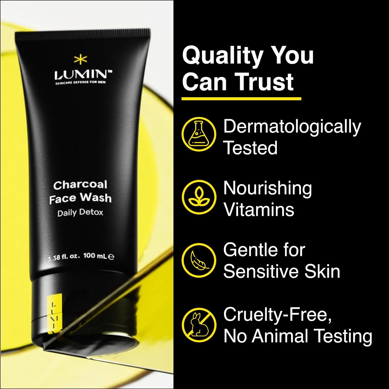 Lumin Men’S No-Nonsense Charcoal Cleanser/Facewash (1.7Oz.): Unclog Pores Of Oil, Dirt And Pollution - Experience A Smooth And Fresh Face-Korean Made Grooming For The Modern Man - Reach Your Best Look