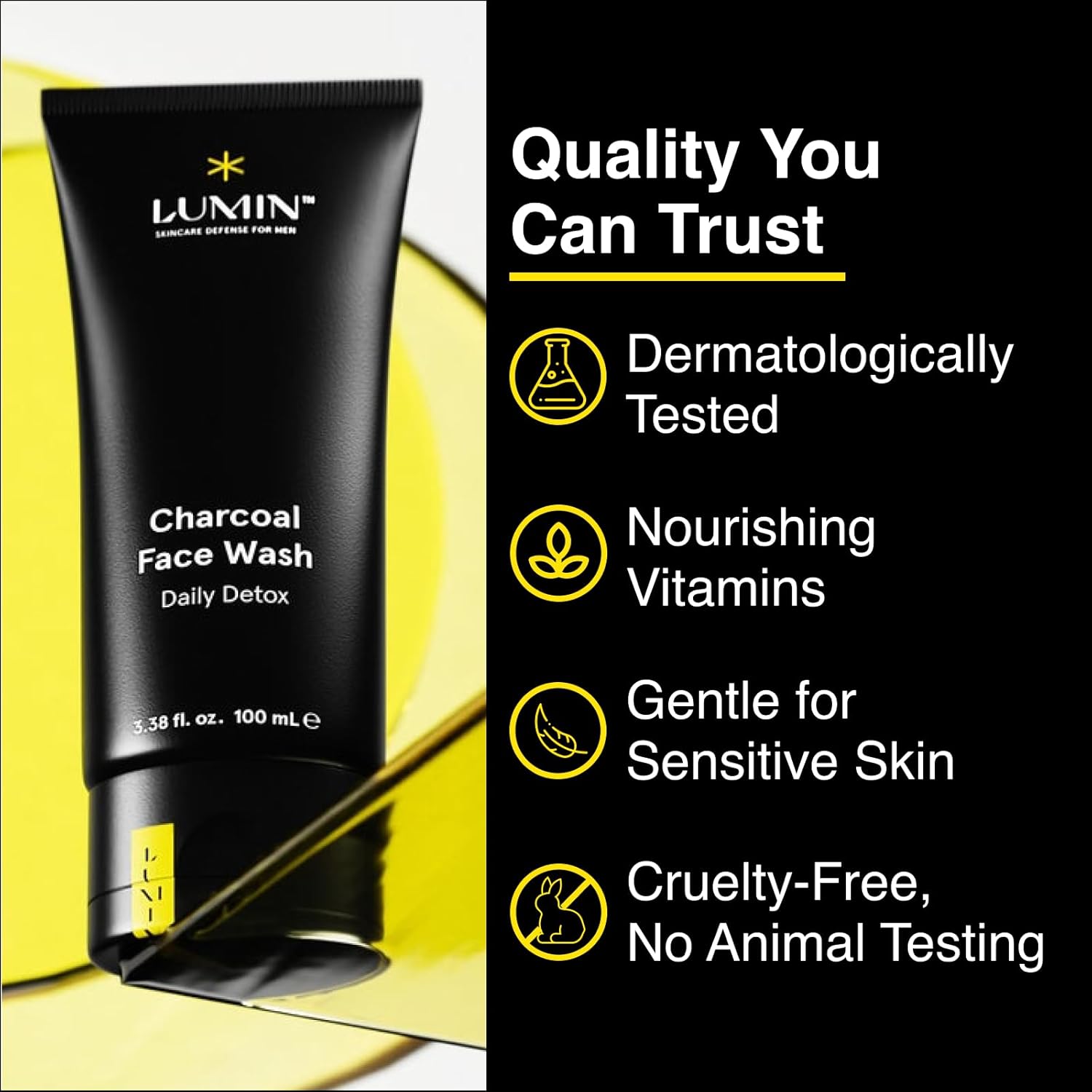 Lumin - Charcoal Face Wash Daily Detox for Men - Charcoal Cleanser, Mens Charcoal Face Wash, Men Face Wash Charcoal, Mens Face Wash Exfoliating, 100ml, 1-Pack : Beauty & Personal Care