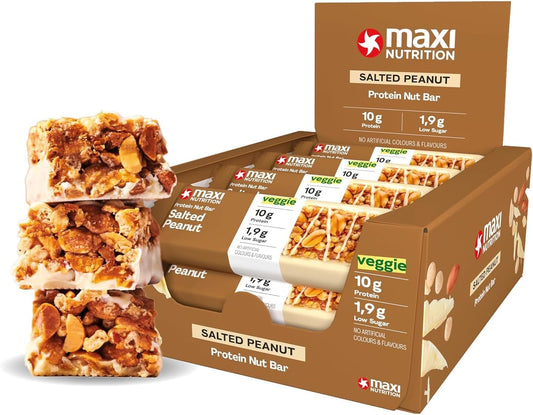 MaxiNutrition Protein Nut Bar - High Fibre Snack - Low in Sugar - 10g Protein - Salted Peanut, Under 230 kcal per Serving, 12 x 46g : Amazon.co.uk: Grocery