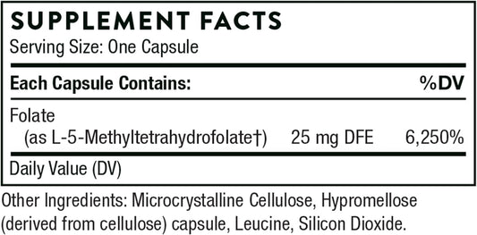 Thorne 5-MTHF 15mg - Methylfolate (Active B9 Folate) Supplement - Supports Cardiovascular Health, Fetal Development, Nerve Health, Methylation, and Homocysteine Levels - 30 Capsules