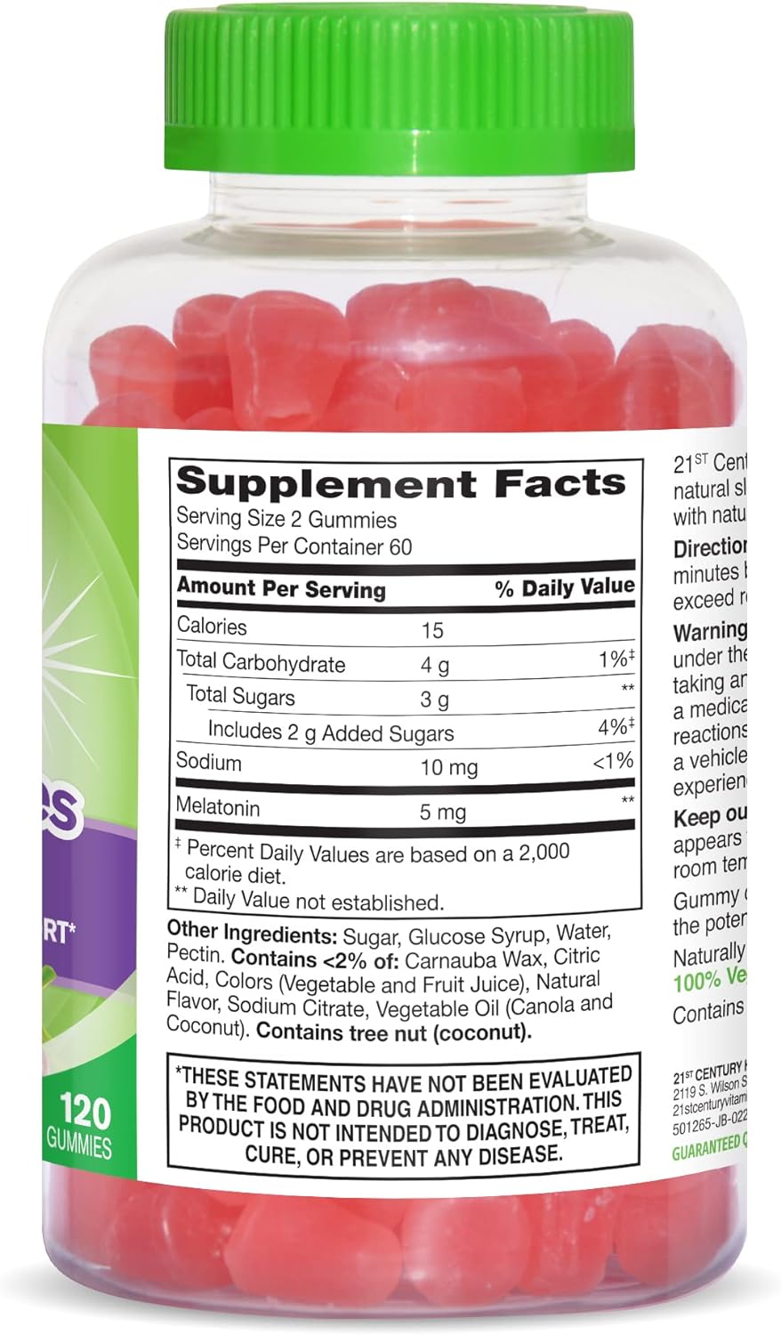 21st Century Vitajoy Melatonin Gummies, Multi, Strawberry, 120 Count : Health & Household