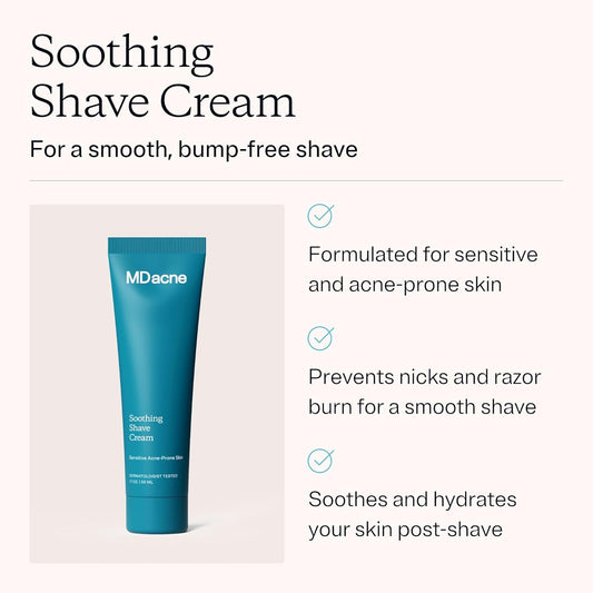 Mdacne Shaving Cream For Acne-Prone Skin - Soothing, Oil-Free, Eliminates Razor Burn, Cuts & Infections - Reduce Skin Irritation & Prevent Shave Bumps & Nicks - Vegan, Paraben-Free & Cruelty-Free