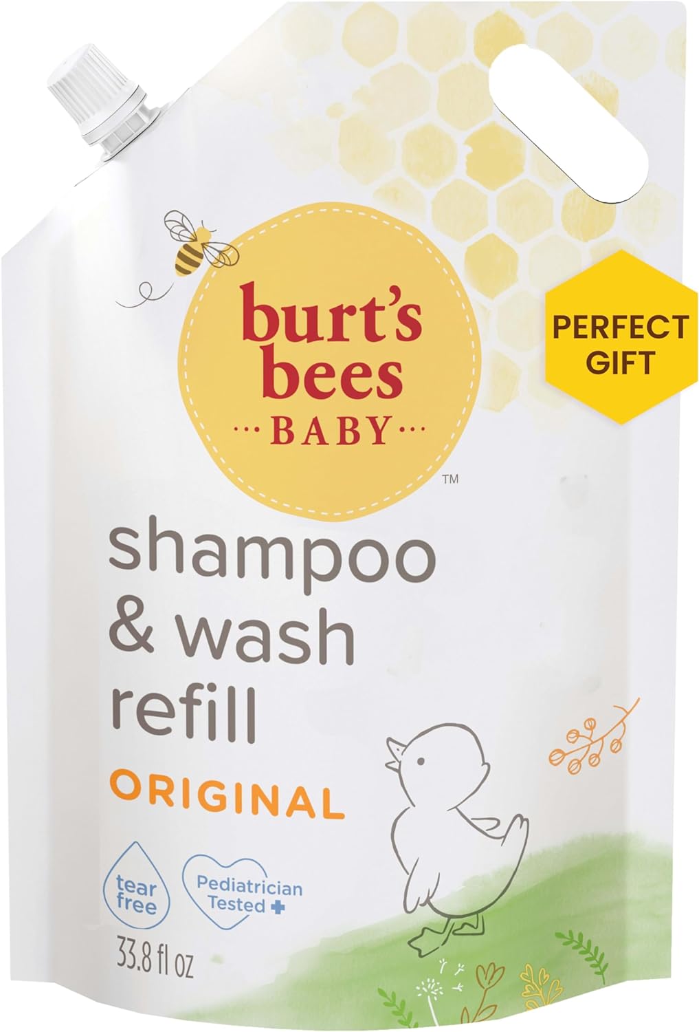 Burt's Bees Baby Shampoo and Wash Refill Bag, 2-in-1 Natural Origin Plant Based Formula for Sensitive Skin, Original Fresh Scent, Tear-Free, Pediatrician Tested, Sustainable Value Size, 33.8 Oz