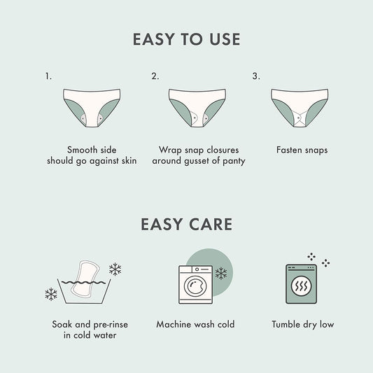 Rael Reusable Pads Menstrual, Organic Cotton Cover Pads - Postpartum Essential, Heavy Absorbency, Thin Cloth Pads, Leak Free, Washing Machine Safe, Menstrual Pads With Wings (3 Count, Overnight)