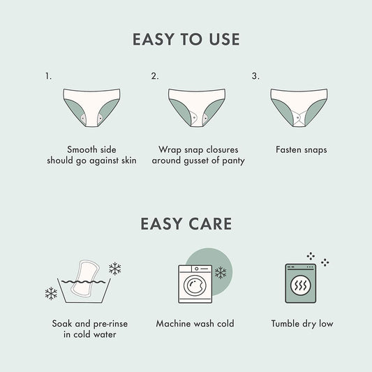 Rael Reusable Pads Menstrual, Organic Cotton Cover Pads - Postpartum Essential, Regular Absorbency, Thin Cloth Pads, Leak Free, Washing Machine Safe, Menstrual Pads with Wings (3 Count, Large)