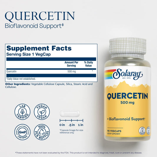 Solaray Quercetin 500 Mg, Supports Sinus, Respiratory, Immune Function & Normal, Healthy Uric Acid Levels, 90 Vegcaps