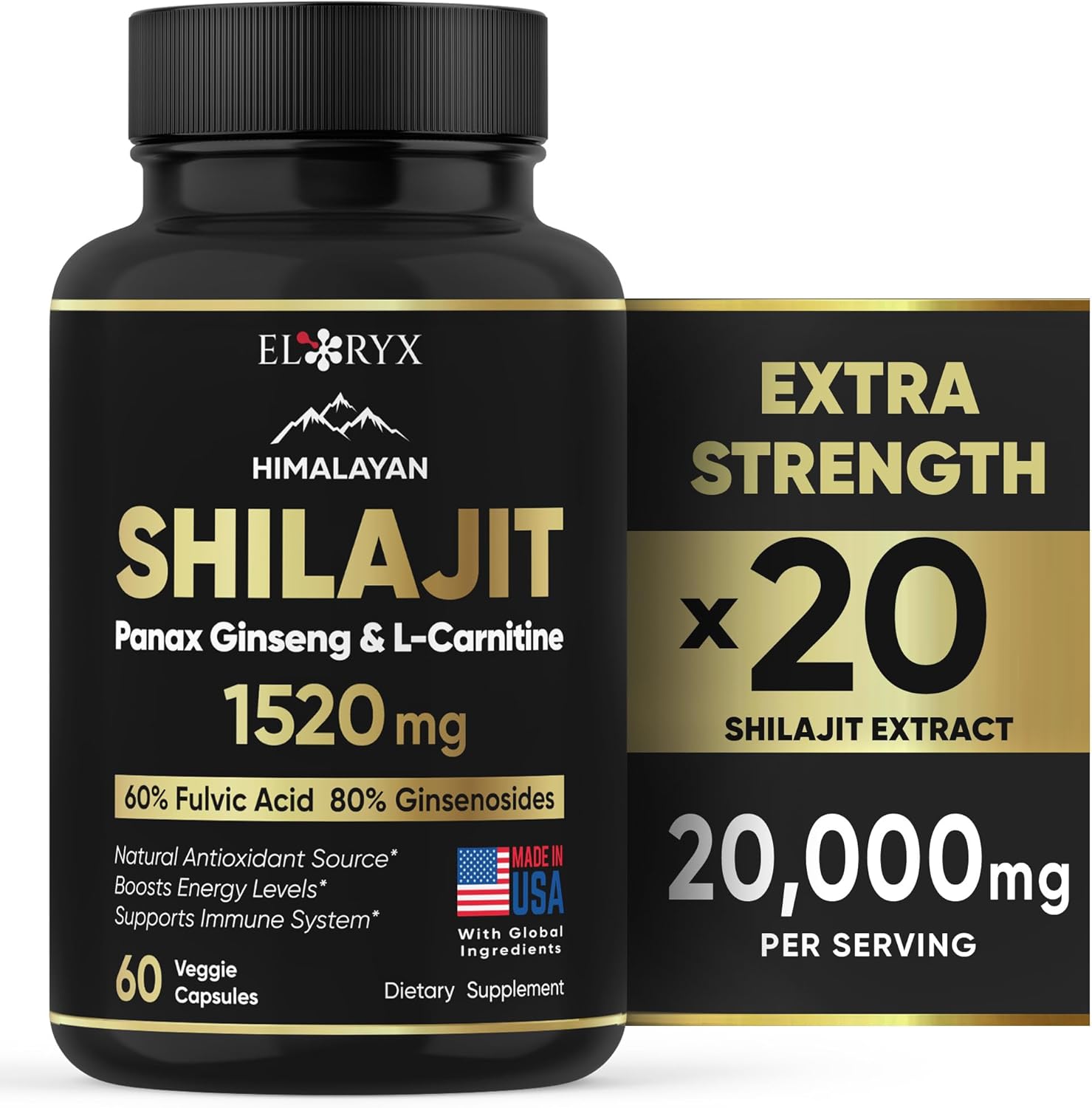 Pure Himalayan Shilajit Supplement, 60 Capsules, Extract Powder, 60% Fulvic Acid, 85+ Trace Minerals, Energy & Immune Support Shilajit For Men & Women, Alternative To Authentic Resin Or Pills Usa Made