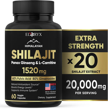 Pure Himalayan Shilajit Supplement, 60 Capsules, Extract Powder, 60% Fulvic Acid, 85+ Trace Minerals, Energy & Immune Support Shilajit For Men & Women, Alternative To Authentic Resin Or Pills Usa Made
