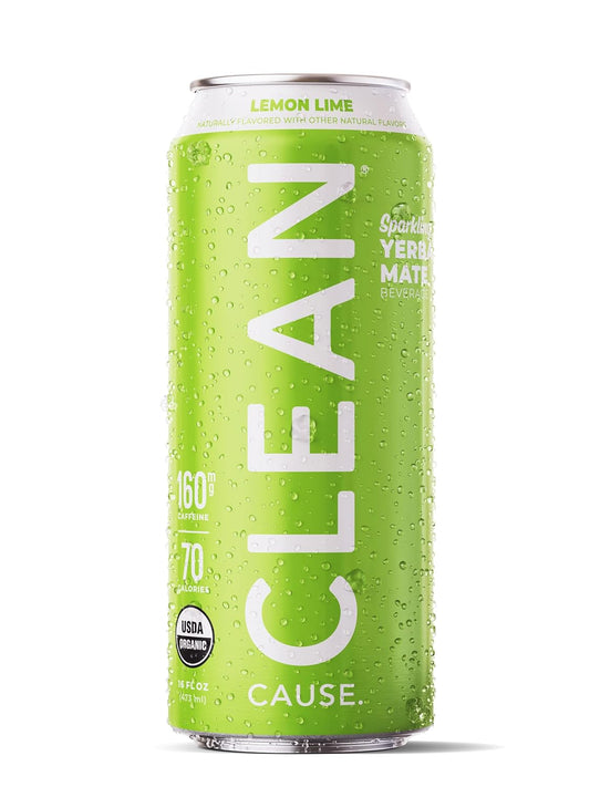 Clean Cause Low Calorie Lemon Lime Usda Organic Sparkling Yerba Mate Tea (16Oz Cans, 12-Pack Case) Low Sugar, 160Mg Caffeine, Healthy Alternative To Soda & Energy Drinks