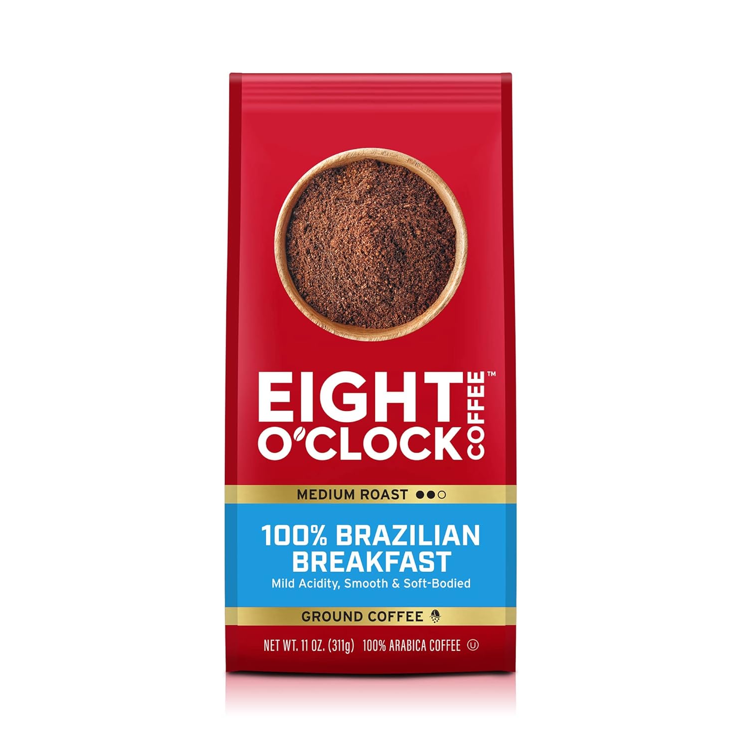 Eight O'Clock Coffee 100% Arabica & Brazilian Breakfast, Medium Roast, Kosher Certified, 11 Oz