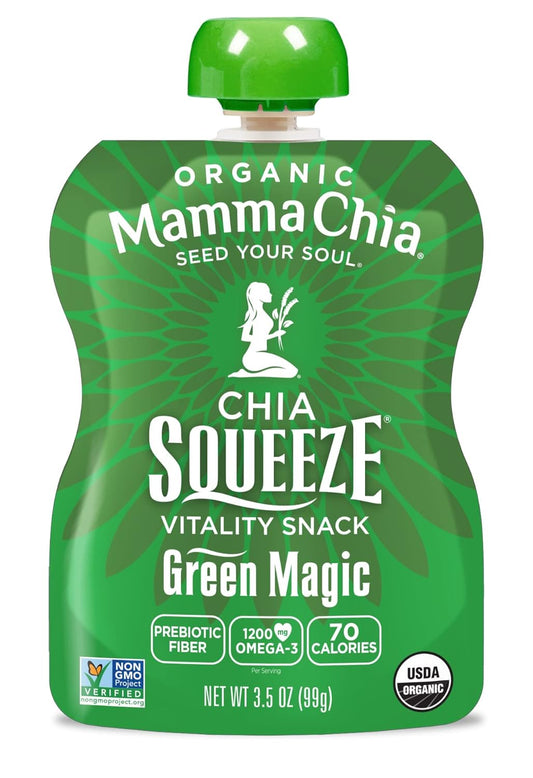 Mamma Chia Organic Vitality Squeeze Snack, Green Magic, Chia Snack. USDA Organic, Non-GMO, Vegan, Gluten Free, and Kosher. Fruit and Vegetables with only 70 Calories,3.5 Ounce (Pack of 24)