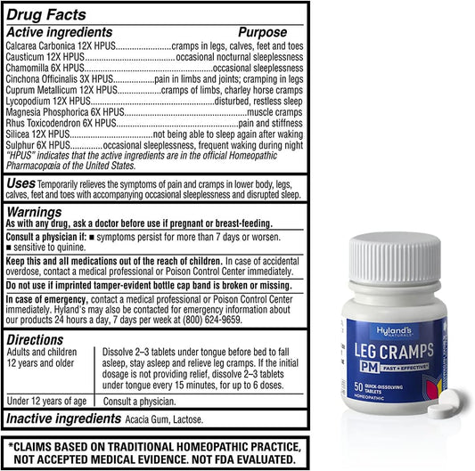 Hyland'S, Leg Cramps Pm Tablets, Nighttime Formula, Natural Relief Of Calf, Foot And Leg Cramps At Night, Quick Dissolving Tablets, 50 Count