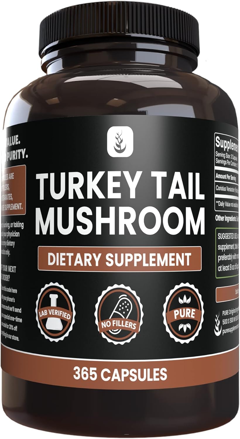 Pure Original Ingredients Turkey Tail Mushroom, (365 Capsules) No Magnesium Or Rice Fillers, Always Pure, Lab Verified