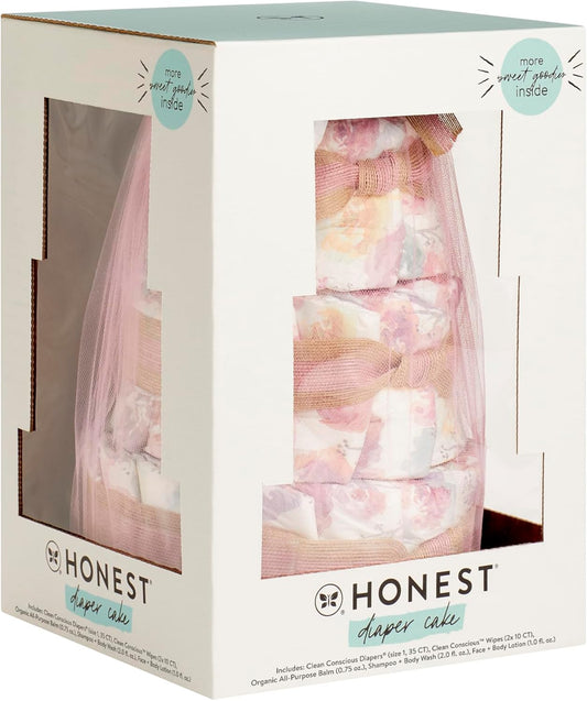 The Honest Company Diaper Cake | Clean Conscious Diapers, Baby Personal Care, Plant-Based Wipes | Rose Blossom | Regular, Size 1 (8-14 Lbs), 35 Count