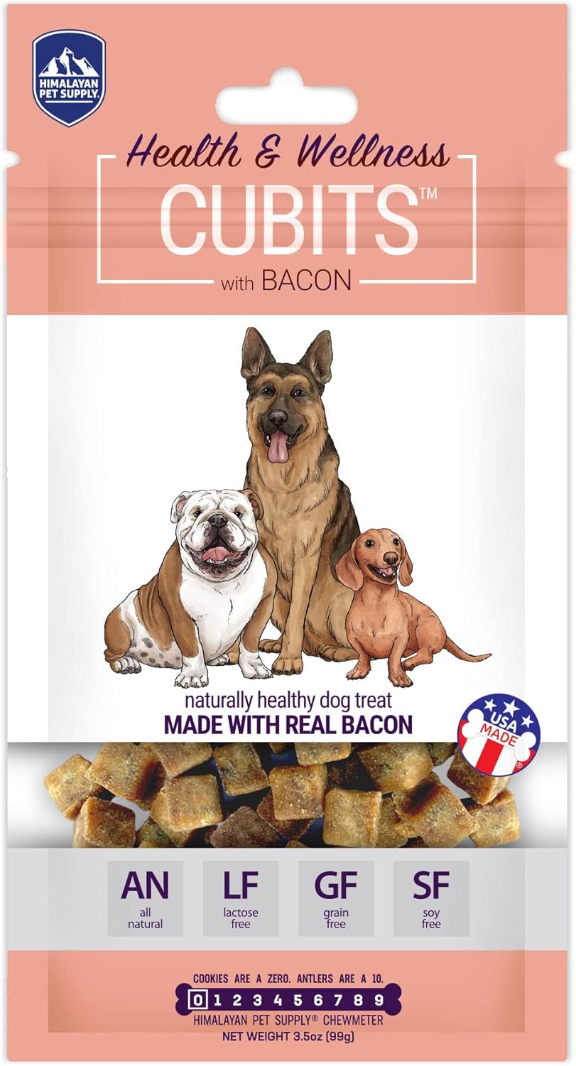 Himalayan Pet Supply Cubits With Bacon | Natural Training Treat | No Crumbs - No Sticky Mess | Gluten - Lactose - Soy - Grain Free | 3.5 Oz Per Pouch, Cubits Bacon