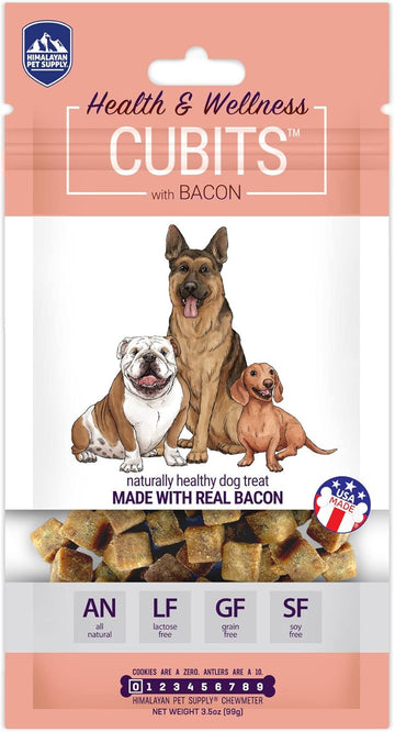Himalayan Pet Supply Cubits With Bacon | Natural Training Treat | No Crumbs - No Sticky Mess | Gluten - Lactose - Soy - Grain Free | 3.5 Oz Per Pouch, Cubits Bacon