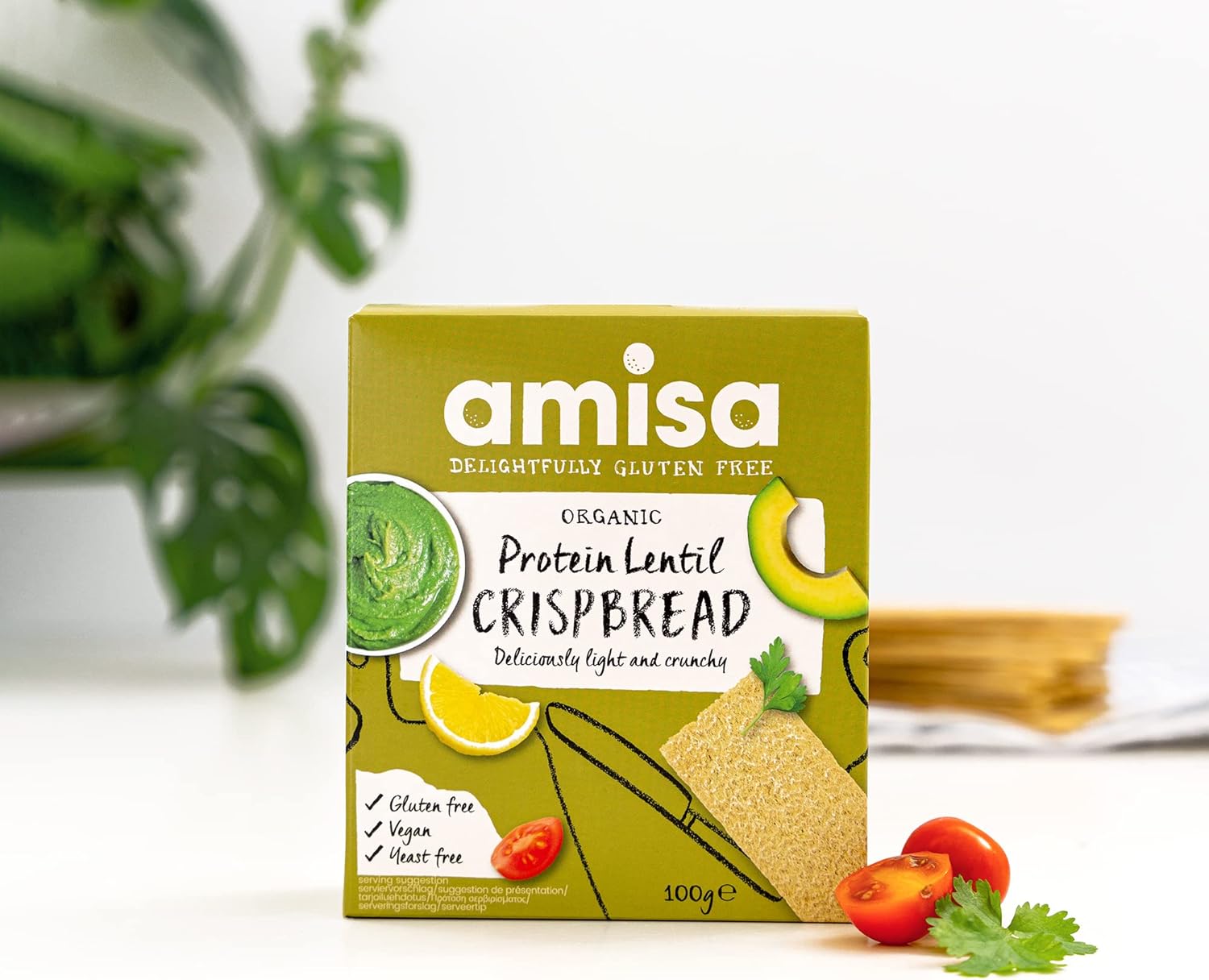 Amisa Organic Gluten-Free Protein Lentil Crispbread, 100g - Yeast Free & Low Carb - Plant-Based Protein - The Perfect Vegan Snack : Amazon.co.uk: Grocery