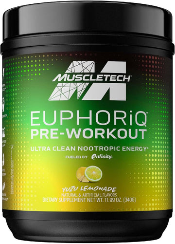 Muscletech Pre Workout Powder Euphoriq Preworkout Smart Pre Workout Powder For Men & Women Caffeine Metabolite Fueled With Paraxanthine Yuzu Lemonade (20 Servings)