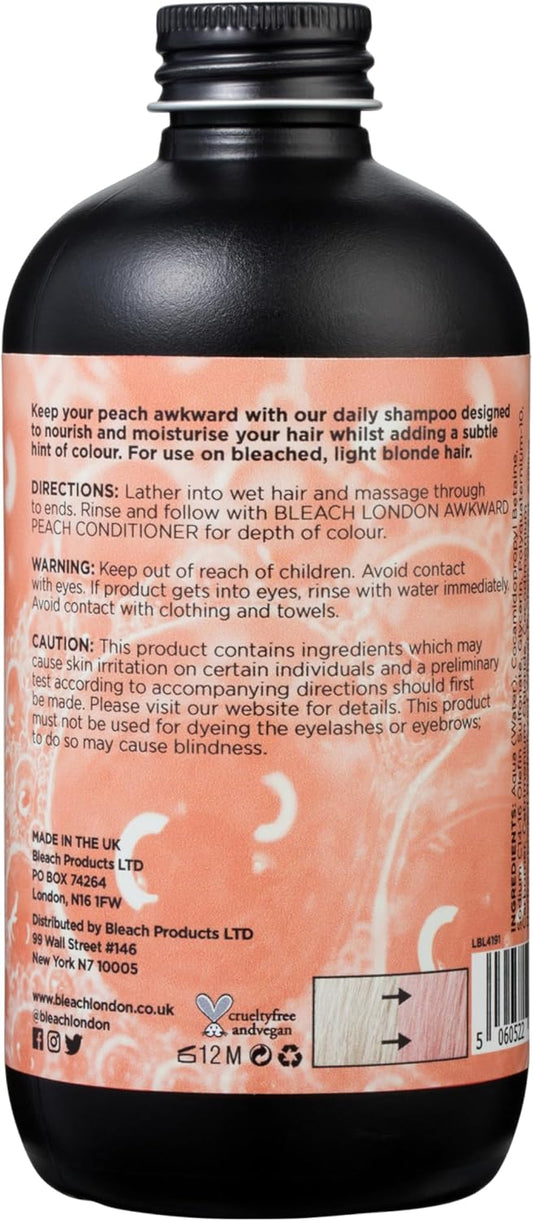 Bleach London Awkward Peach Shampoo - Vegan & Peta-Approved Peachy Toning Formula, For Bleached Hair, Colour Depositing, Achieves Dreamy Peachy Look, Enhances Warm Blonde - Paraben Free - (250 Ml)