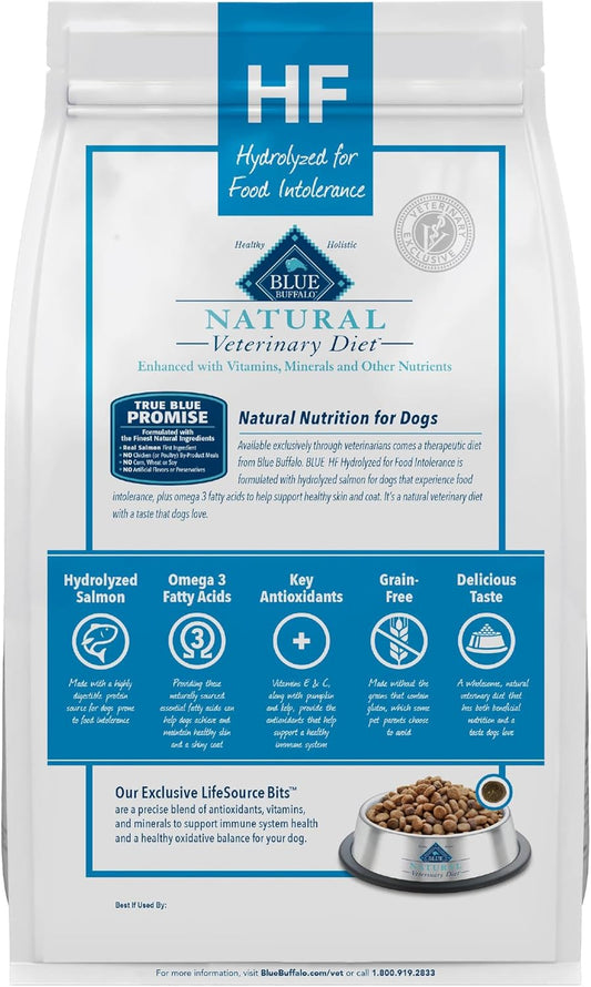 Blue Buffalo Natural Veterinary Diet Hf Hydrolyzed For Food Intolerance Dry Dog Food, Veterinarian'S Prescription Required, Salmon, 6-Lb. Bag